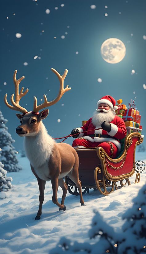 a santa claus in a sleigh pulling a reindeer