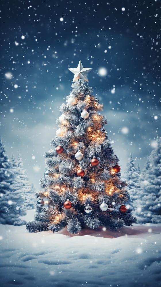 a christmas tree with lights and ornaments