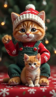 a cat wearing a hat and overalls